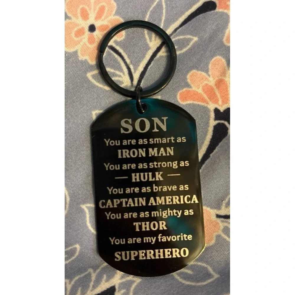 NEW Black Metal Gift Keychain - Son…You Are My Favorite Superhero
